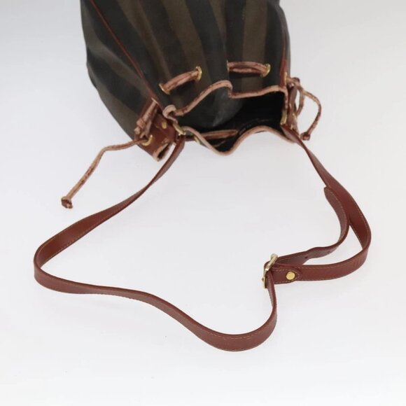 FENDI Pecan Canvas Shoulder Bag Brown Black Gold Auth 102701 - Picture 8 of 16